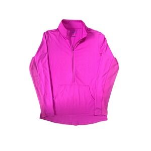 IBKUL Neon Pink Mock Neck Mesh Sleeve 1/2 Zip Athletic Small Center Pocket